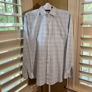 Van Heusen Men's Plaid Dress Shirt - White with Blue and Red